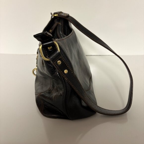 Etienne Aigner Black Leather Shoulder Bag Multiple Compartments Top Zipper - Picture 4 of 10